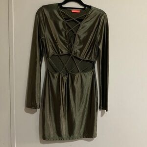 Banjul Olive Long Sleeve Crisscross Dress